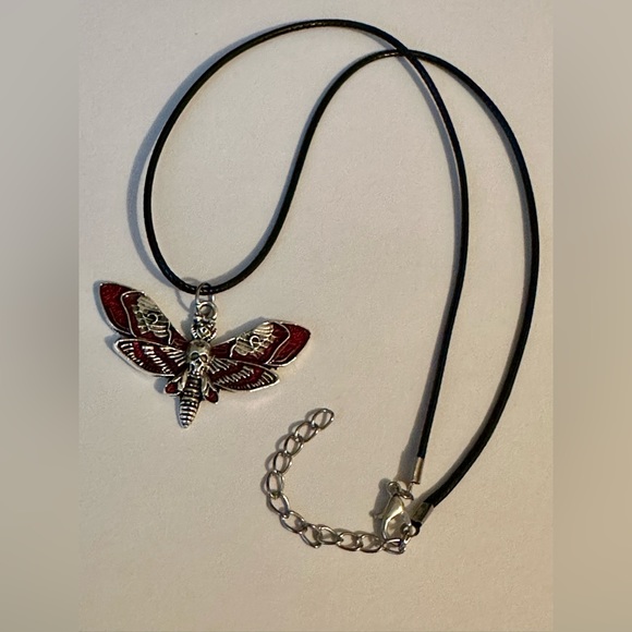 Moth Skull Gothic Necklace Black Leather Cord Choker Necklace Adjustable New - Picture 2 of 5